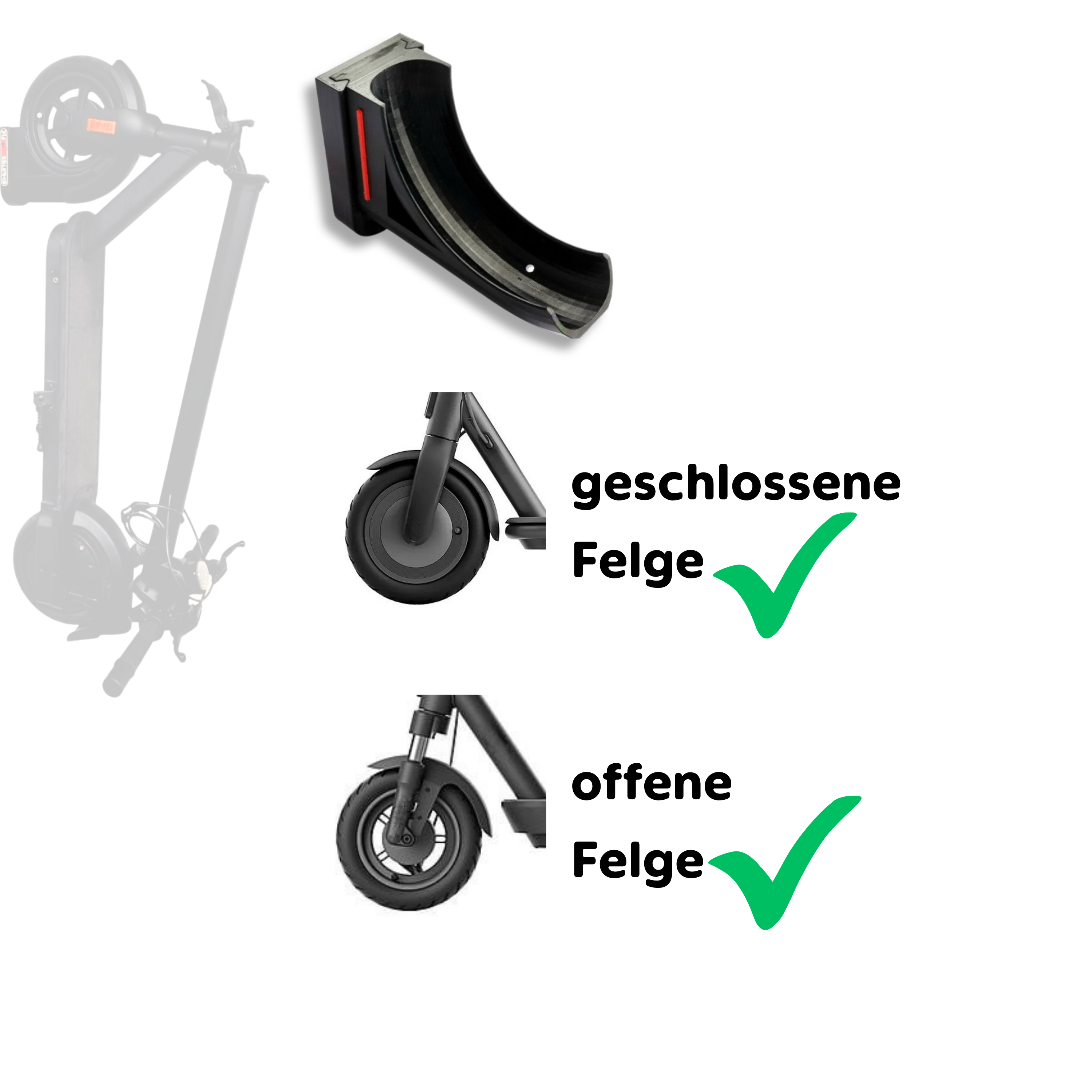 ScooterWallFix Wandhalterung für E-Scooter 8,5'' & 10'' Reifen, Robuste Wandmontage für Elektroroller, Platzsparend, für Garage, Keller & Büro <30 kg