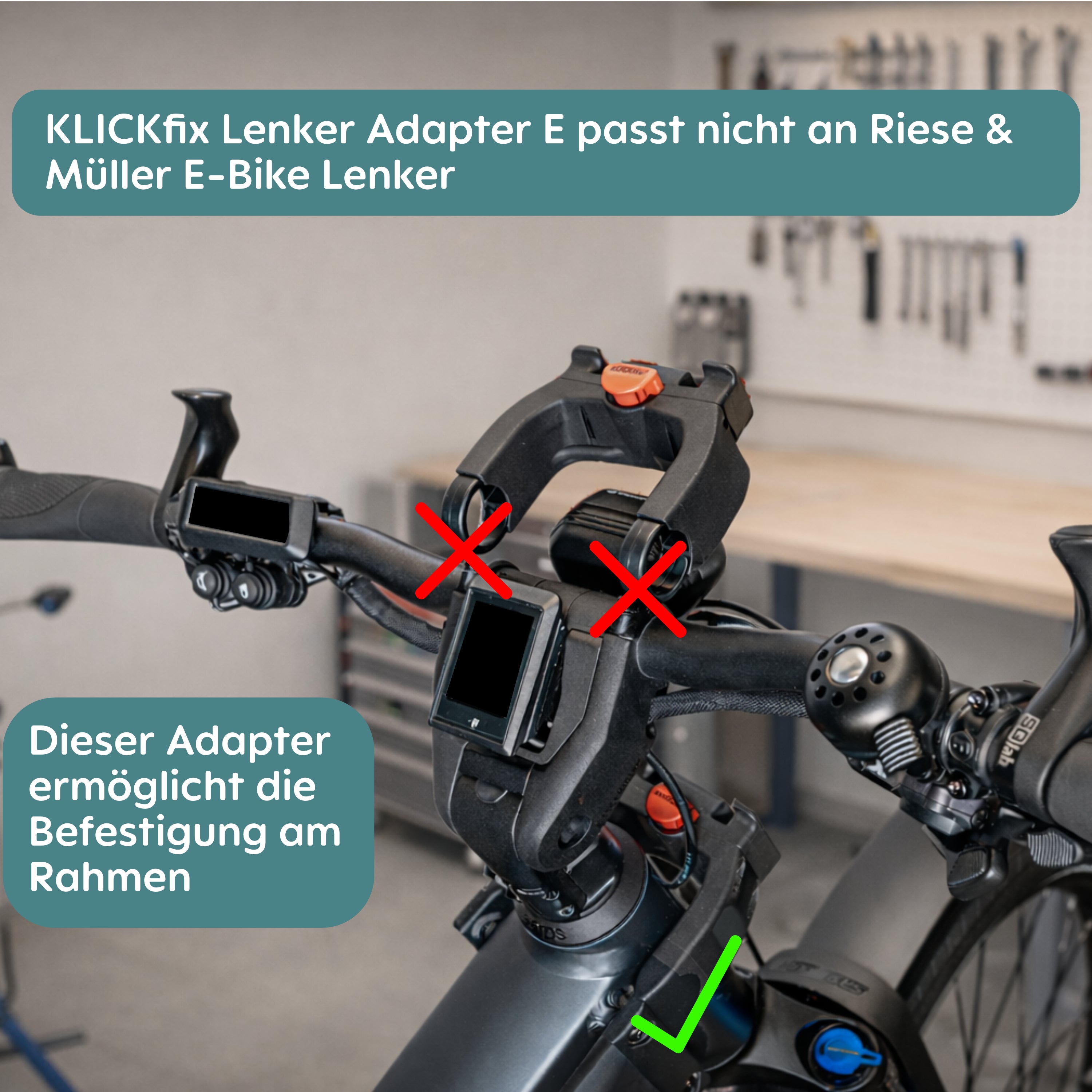 Adapter für Riese & Müller E-Bikes - Klickfix Lenker Adapter E einfach am Fahrrad montieren Zubehör