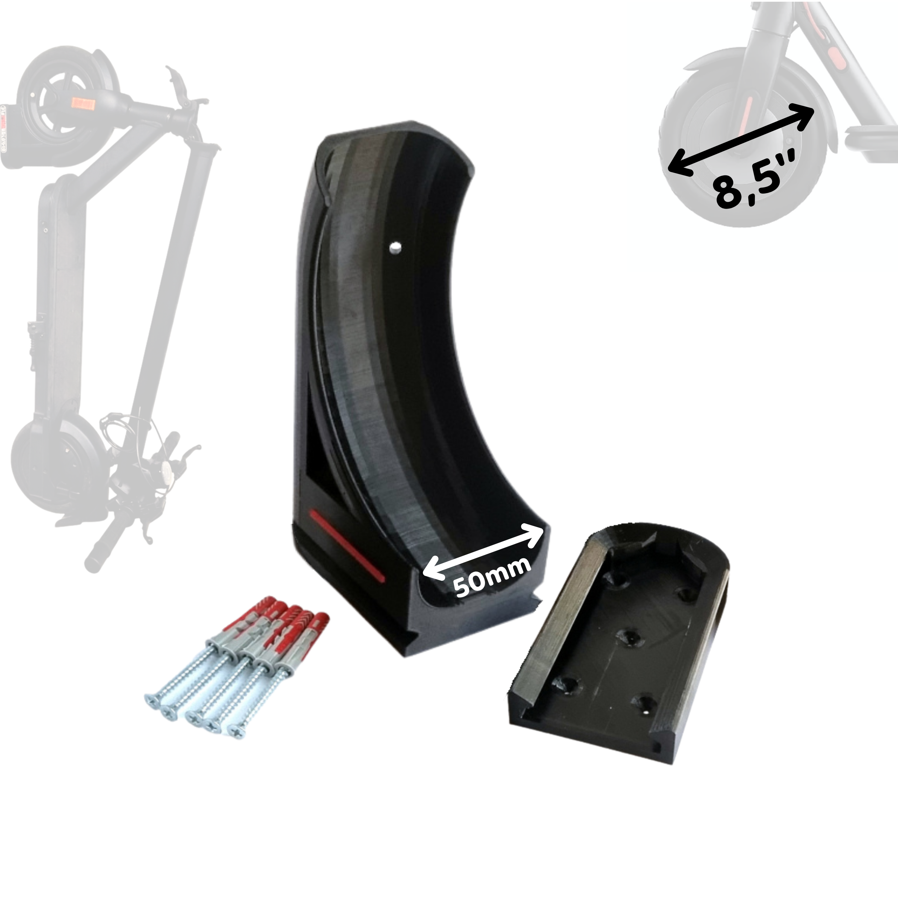 ScooterWallFix Wandhalterung für E-Scooter 8,5'' & 10'' Reifen, Robuste Wandmontage für Elektroroller, Platzsparend, für Garage, Keller & Büro <30 kg